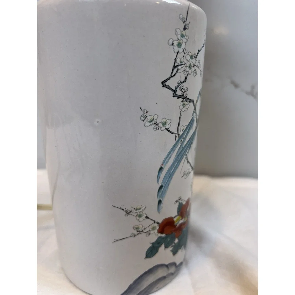 Chinese Hand Painted Ceramic Table Lamp Birds Floral 12